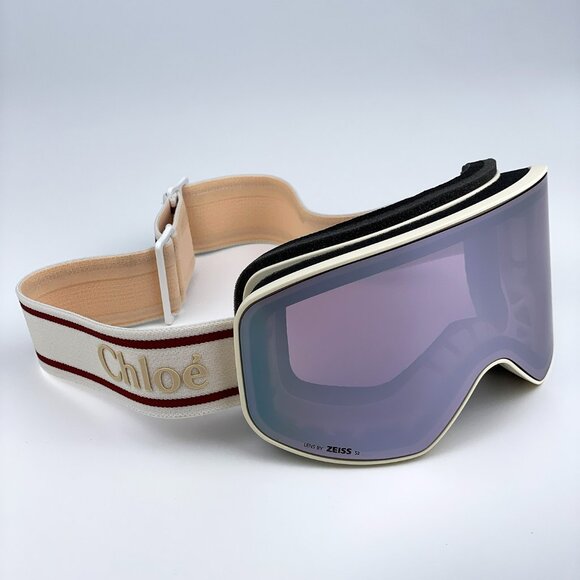 NEW Chloe CH0072S 001 White Beige Violet Mirror Zeiss Ski Mask Women Sunglasses - Picture 3 of 16